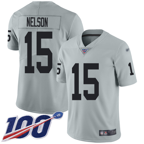Men Oakland Raiders Limited Silver J J Nelson Jersey NFL Football 15 100th Season Inverted Legend Jersey